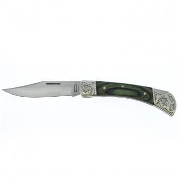Navaja decorada Crowning 3822-V con empuñadura de estamina verde y hoja de 10 cm