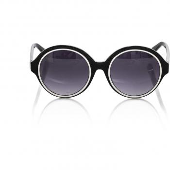 Frankie Morello Black Acetate Sunglasses, unisex, black, size: ONE SIZE, black round sunglasses with white border