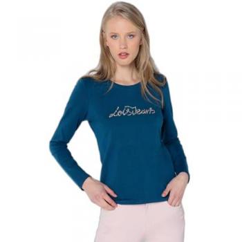 Camiseta Básica de Manga Larga Lois Jeans con Logo y Piedras-Joyas para Mujer