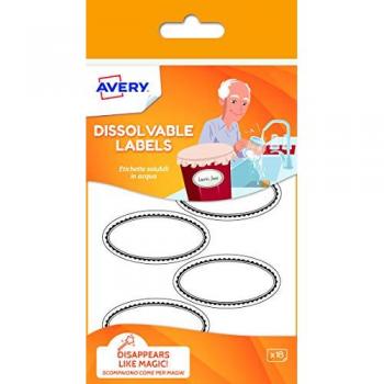 Paquete de 18 Etiquetas Disolubles en Agua 55x29mm Blancas con Bordes Negros Avery