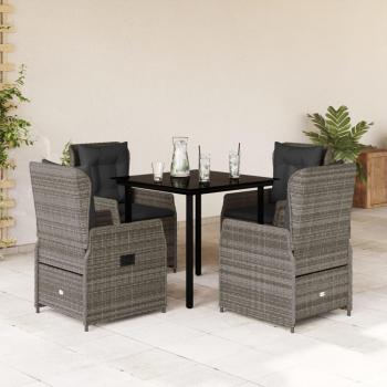 5-Piece Grey Poly Rattan Garden Dining Set with Cushions