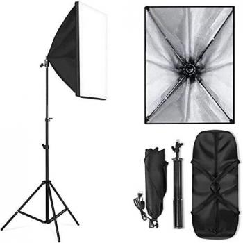Softbox Iluminacion Kit Fotografia con 135W 5500K E27 Bombilla, Trípode, Bolsa de Transporte, Softbox 50x70 cm para Estudio Fotográfico, Fotografía de Retrato y Productos Comerciales