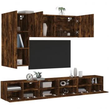 Muebles de TV de pared 5 piezas de roble ahumado en madera multicapa