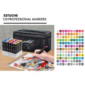 Estuche de 120 Rotuladores Artísticos Doble Punta en Lienzo de Lujo con Tinta a Base de Alcohol