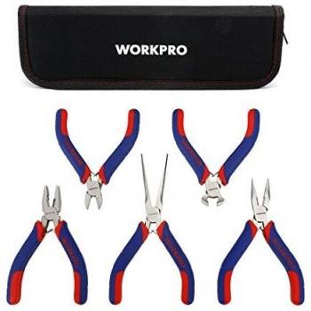 WORKPRO 5 Piezas Mini alicates de precisión, acero al carbono, Asa bimaterial, bolsa de almacenamiento