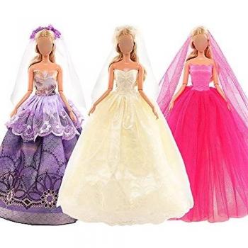 Miunana 3 Ropas Vestidos De Novia con Encaje + Velo para 11.5 Pulgadas 28 - 30 CM Muñecas