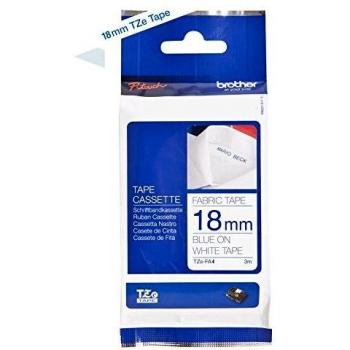 Cinta Textil Brother TZe-FA4, Color Azul sobre Blanco, Ancho 18mm, Longitud 3m para Impresora de Etiquetas