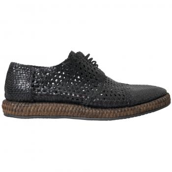 Black Woven Goat Leather Lace Up Derby Shoes - EU40/US7