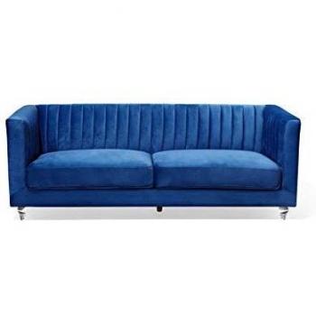 Sofá de 3 plazas en terciopelo azul Arvika estilo glam acolchado tapizado