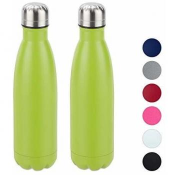 2x Botellas Isotérmicas de Acero Inoxidable 0,5 Litros para Agua Fría y Caliente, Verdes
