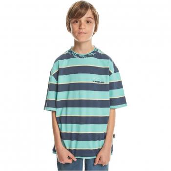 Camiseta de niños Quiksilver Stripe manga corta azul marino y azul claro - Talla 10