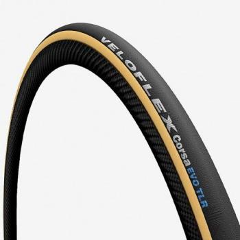 Veloflex Corsa Evo 700x25 TR Negro/Marron - Cubierta de bicicleta, tipo tubeless ready (TLR), medida 700x25C (25-622), diseño en color negro y marrón