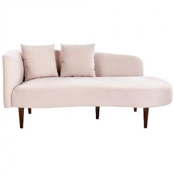 Chaise Longue Rosa Velluto Izquierdo con Cojines y Piernas de Madera Oscura - Diseño Moderno Chaumont