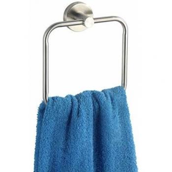 WENKO Toallero aro de pared Bosio acero inox - acabado mate, Acero inoxidable, 16 x 18 x 5 cm, Mate