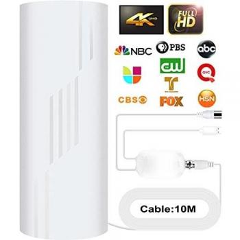 2021Más Nuevo 380KM Rango 360°Amplificador Señal Digital Antena TV Exterior/Interior Potente,Antena Portatil TDT TV Interio/Exteriorr con Amplificador,Canales de TV 1080P 4K Gratuitos,10M Cable Coaxia