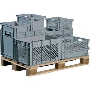 LOCKWEILER Contenedor apilable de transporte 70 l PP gris Paredes laterales perforadas Mango calado