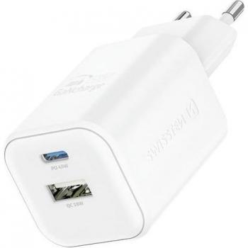 Cargador de pared GaN 45W con USB-C PD y USB-A 18W Blanco