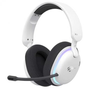 Auriculares Gaming Havit Fuxi-H7 Inalámbricos y con Cable, Bluetooth, Cancelación de Ruido, Micrófono Extraíble, Retroiluminación, Negro y Blanco