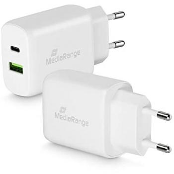 Cargador Rápido 25W con USB-A y USB-C, Adaptador de Corriente Blanco