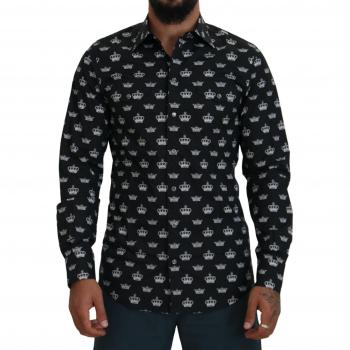 Dolce & Gabbana Elegant Slim Fit Crown Print Formal Shirt - IT39 | S, Black male, Sizes: M
