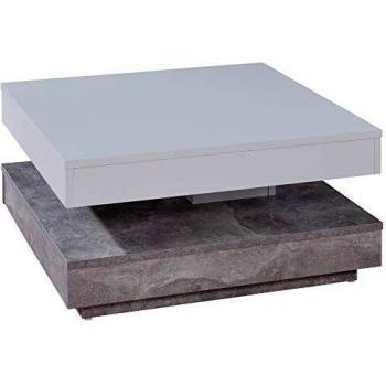 Mesa de centro cuadrada giratoria 70x70 cm en blanco y gris hormigón