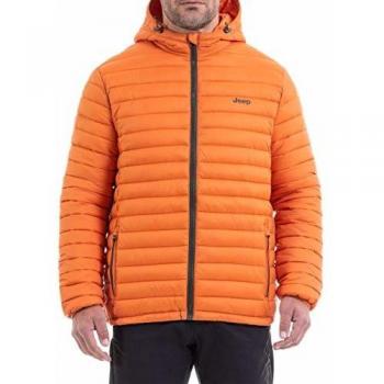 Jeep Piumino con Cappuccio Ripiegabile In Sacca Chaqueta, Hombre, Apr.Orange/Fores Nig, L