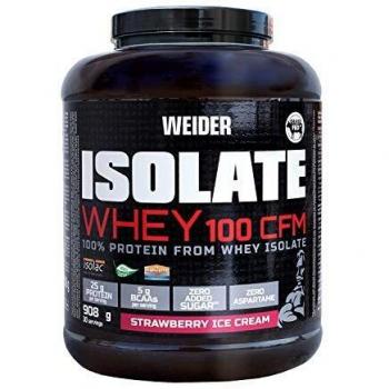 Weider Isolate Whey 100CFM 908gr Sabor Fresa. 100% aislado de proteina de suero. Cero azúcar, cero aspartamo, con stevia, con dygezime, con BCAA, apto para veganos. Isolac. Para dietas keto.