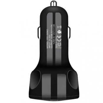 Cargador de Coche Negro con 3 Puertos USB, Adaptador con Pantalla LED, Carga Rápida QC 3.0, Materiales ABS y PC Ignífugo