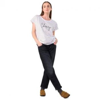 Camiseta de Mujer Le Temps des Cerises Cottard Blanca con Rayas y Bordado
