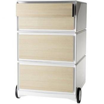 Contenedor rodante easyBox® - 4 cajones, blanco y haya