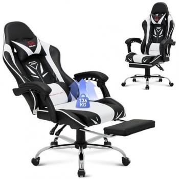 Silla Gaming Ergonómica con Reposapiés, Soporte Lumbar, Reposacabezas, Giro 360° y Carga Máxima 136 kg - Blanca