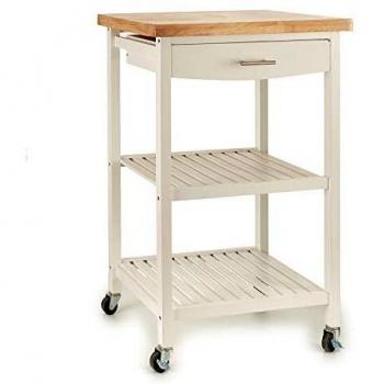 TU TENDENCIA ÚNICA Carrito Estantería Multiusos de Madera Blanca. Encimera, Cajón y 2 estantes. Cuenta con 4 Ruedas para facilitar su Movilidad