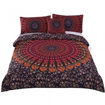 sleepwish 4 pcs Mandala Hippie oculta colcha bohemio ropa de cama juego de funda de edredón doble King size, algodón, matrimonio
