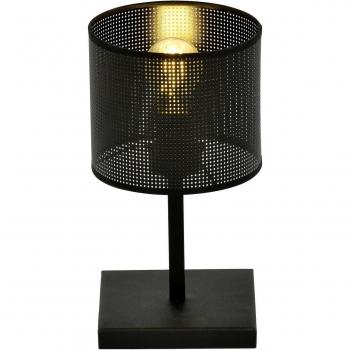 Lámpara de mesa Euluna Jordan, negra, 1 luz, pantalla redonda de tela negra, casquillo E27