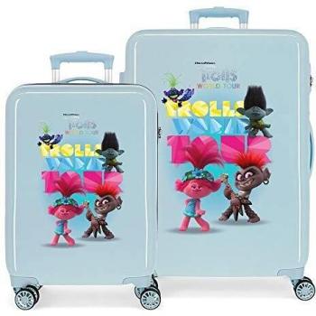 Trolls World Tour Juego de maletas Azul 55/65 cms Rígida ABS Cierre combinación 93L 4 ruedas dobles Equipaje de Mano