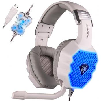 Auriculares gaming Sades Pro para ordenador, con diadema, iluminación LED, sonido envolvente y control de volumen