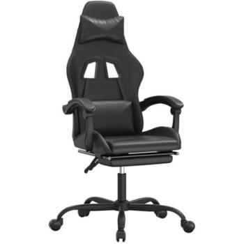 Silla gaming giratoria y reposapiés cuero sintético negro