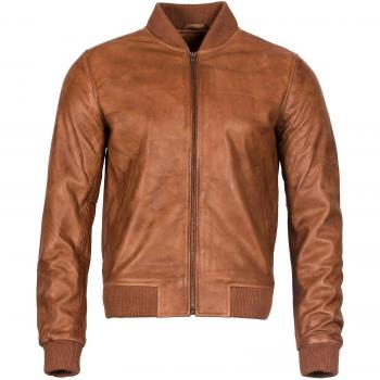 Infinity Leather Men's Tan Retro Varsity Nappa Bomber Jacket - Size Small