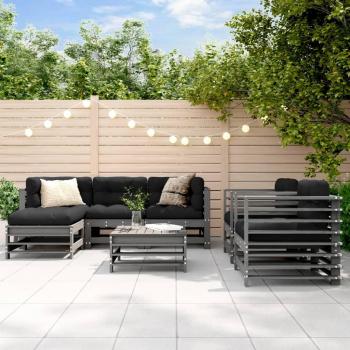 Juego de muebles de jardín 7 piezas de madera maciza de pino gris