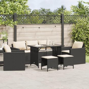 vidaXL 6-Piece Black Poly Rattan Garden Sofa Set with Cushions