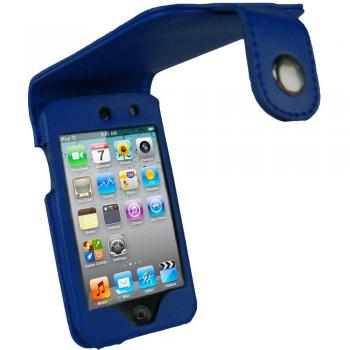 igadgitz Azul Funda de Cuero Simil Piel Carcasa Case Cover para Apple iPod Touch 4ª Gen + Pantalla Protector