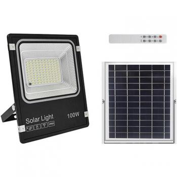 Proyector LED Solar ABS 100W 6000K con Control Remoto y Protección IP65
