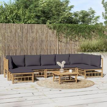 8-Piece Garden Lounge Set with Dark Grey Cushions and Bamboo Frame