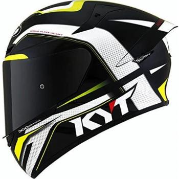 KYT Casco TT Course Grand Prix, color negro, blanco y amarillo, talla S
