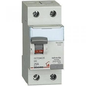 Interruttore Diferencial Salvavita Bticino 2P 25A 30mA Tipo AC 2 Modulos GC723AC25