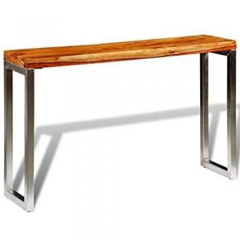 vidaXL Mesa marrón Consola de Madera Sheesham con Patas de Acero Hecha a Mano