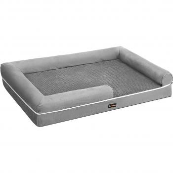 Canapé ortopédico para perros, Gris Claro / 120 x 85 x 20 cm, con bordes elevados, funda desmontable y lavable, fondo antideslizante