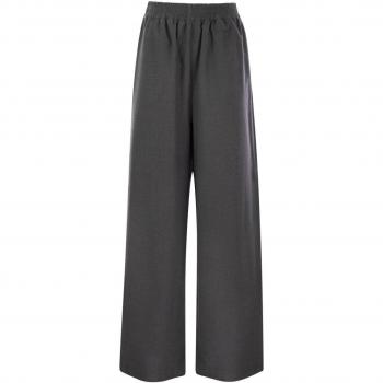 Fabiana Filippi Women's Wide Flannel Trousers in Anthracite, Size 42, PAD224F291D186, Gray Wool Blend Wide Leg Pants, Dark Grey
