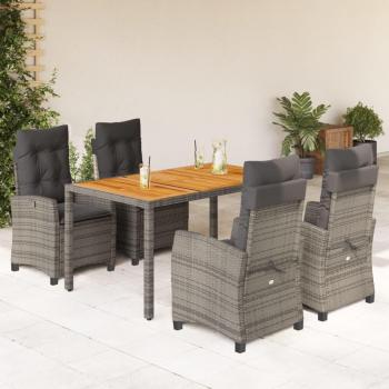5-Piece Grey Poly Rattan Garden Dining Set with Cushions