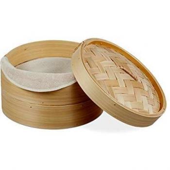 Vaporera de Bambú Natural a 2 Pisos Ø 26 cm para Dim Sum, Arroz y Verduras